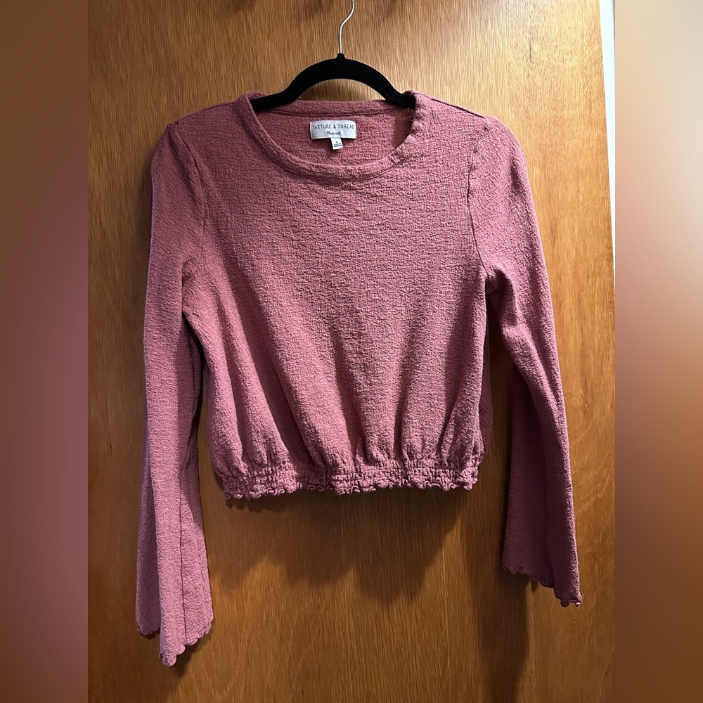 Madewell Texture & Thread Smocked Bell-Sleeve Top in Autumn Berry, size M